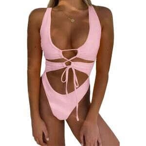 Chyrii Small Lace Up Swimwear Backless 1 Piece High Cut Swimsuit V-neck Cheeky